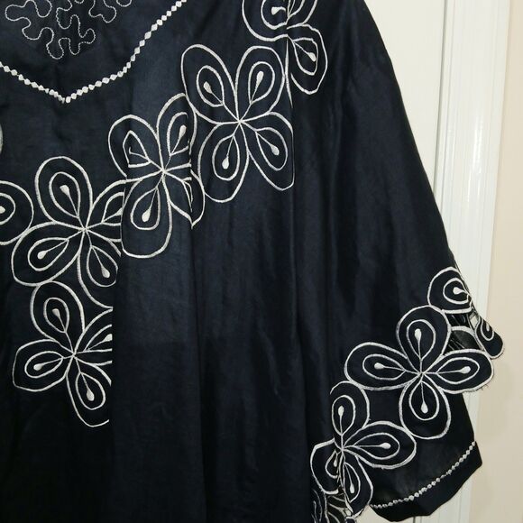 Vintage Ashanti Women Dark Blue African 100% Linen Kimono Kaftan Embroidered OS - Picture 9 of 16